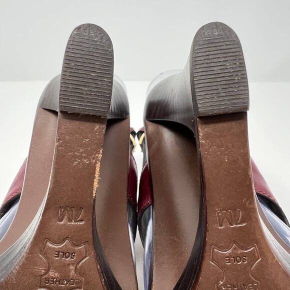 Tory Burch Women's Size 7 Kingsbridge Studded Open Toe Wedge Maroon Sandals - Picture 7 of 15